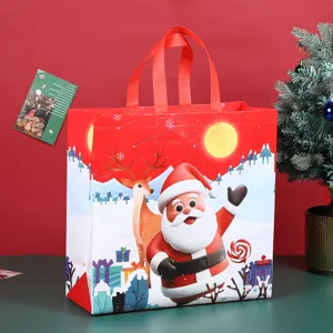 Christmas non-woven gift bag red festive Santa Claus tote bag for holiday party packaging