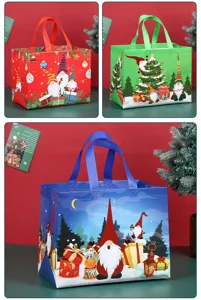 Christmas non-woven gift bag large shopping tote festive gnome holiday packaging 1pc