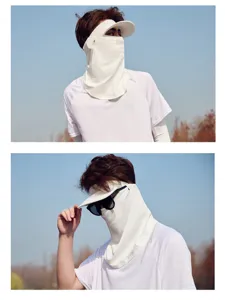 Summer ice silk sun protection hat with face mask, breathable UV shield for outdoor use.