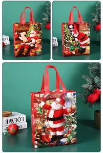 Christmas non-woven gift tote bag featuring Santa Claus print festive shopping storage bag