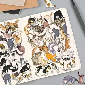50pcs Adhésifs Chat Mignon Imperméables Autocollants Transparents PET pour Journal et Coque