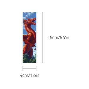 Red dragon illustration bookmark, 15x4cm paper reading marker for books and planners.