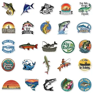 50 pcs autocollants de pêche dessin animé animaux mignons imperméables pour valise et ordi