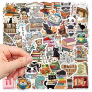 Confezione da 50 adesivi carini con animali che leggono per diario, laptop e valigia.
