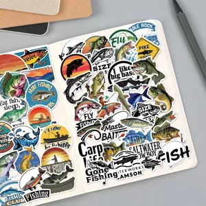 50pcs autocollants de pêche de dessin animé étanches pour ordinateur portable valise