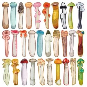 Detailed view of assorted cute cartoon mushroom bookmarks, ideal for daily reading and page marking.