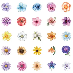 Vintage watercolor floral stickers set, waterproof PET aesthetic stickers for laptop water bottle.