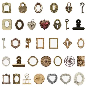 Autocollants décoratifs PET rétro vintage cadre photo clés et serrures pour loisirs créatifs DIY.