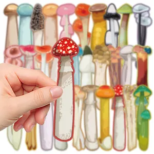 Mushroom book markers detail view showing colorful cute cartoon plant bookmarks for reading.