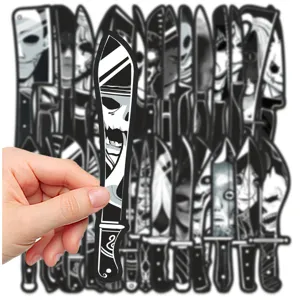 Horror knife bookmarks set, black and white skull bookmark cards for reading, gothic stationery.