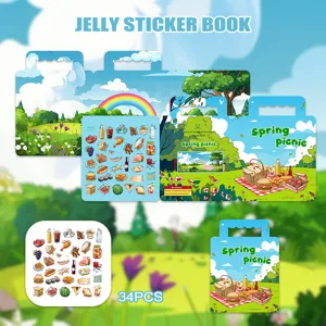 Kids jelly sticker book spring picnic reusable window clings early educational toys for toddlers