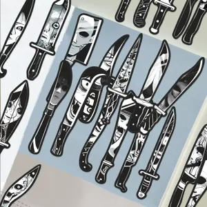 Horror knife shaped bookmarks black and white manga art design student reading page markers