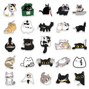Cute cartoon cat stickers, funny waterproof vinyl decal for laptop, guitar, and luggage.