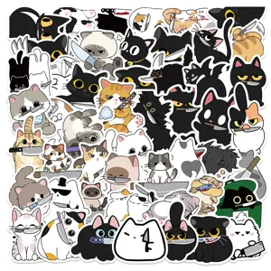 Cute cartoon cat stickers funny vinyl waterproof decals for laptop guitar water bottle 50pcs