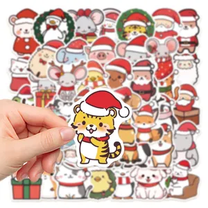 50 Stk. süße Weihnachts-Tier-Aufkleber wasserdichte DIY Cartoons für Laptop und Handyhülle.