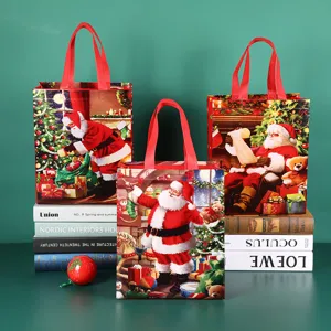 Christmas Santa Claus Gift Bag Waterproof PP Plastic Shopping Apparel Gift Handheld Eco Friendly Non Woven Tote Bag