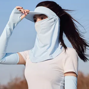 Ice silk sun protection face mask and arm sleeves set for outdoor UV block breathable.