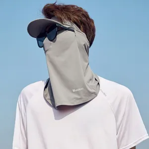Unisex summer ice silk cooling sun protection face mask with integrated brim and neck cover.