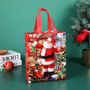 Christmas gift bag non-woven tote holiday shopping packaging festive Santa design