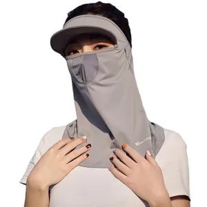 Ice silk sun protection face cover hat summer UV resistant breathable visor mask grey