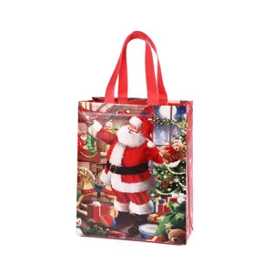 Christmas gift non-woven tote bag, reusable shopping holiday packaging bag for gifts and clothing.