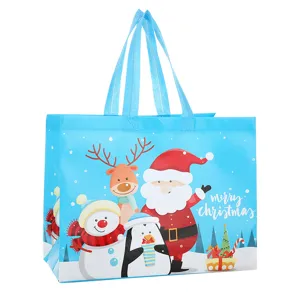 Christmas gift bag non-woven fabric cute santa snowman cartoon xmas wrapping tote bag