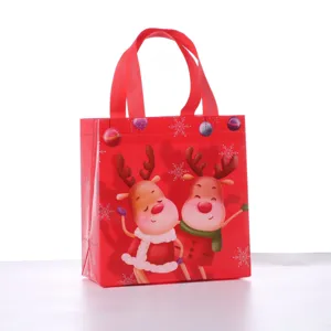Christmas non-woven gift bag cute reindeer holiday tote bag party favor packaging supply