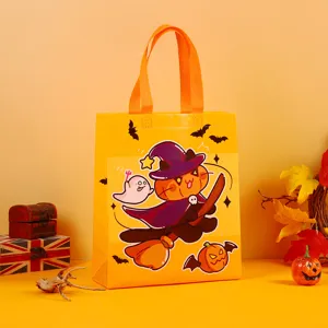 Halloween non-woven candy tote bag with cute cat pumpkin ghost design for party gift packing