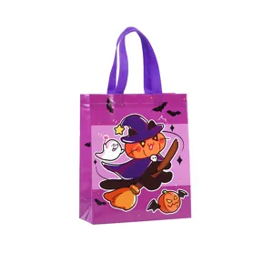 Halloween pumpkin cat non-woven tote bag, cute ghost candy storage shopping gift bag.