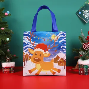 Christmas non-woven gift bag cute reindeer cartoon waterproof holiday packaging tote shopping bag.