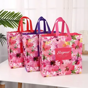 Waterproof Laminated Non Woven Fabric Tote Bag Floral Butterfly Gift Packaging Bag Portable Handbag For Clothing Storage Daily Use
