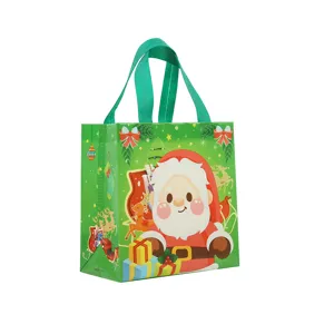 Christmas gift bag non-woven fabric cute cartoon Santa Claus green festive shopping tote bag.