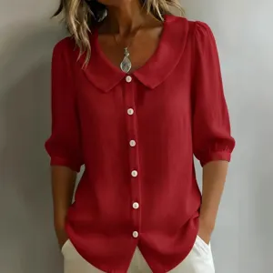 Γυναικείο Casual Kοντό Μανίκι Γιακάς Peter Pan Monopeto Solid Color Πουκάμισο Top Καλοκαίρι Commuting Μόδα Regular Fit Blouse