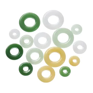 Cuentas de donut de imitación de jade y anillos para joyería DIY, acabado pulido.