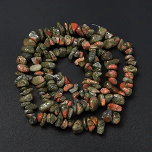Perles concassées en unakite naturelle, pierres irrégulières pour la création de bijoux DIY.