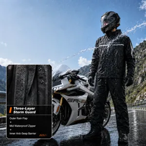 Waterproof motorcycle rain suit and pants set, heavy duty rain gear for outdoor riding.