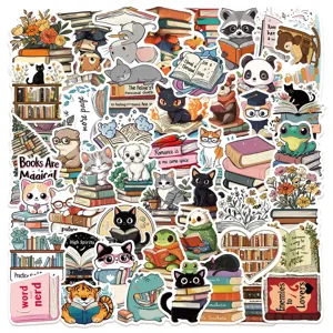 50pz simpatici adesivi di lettura di animali impermeabili per computer portatile