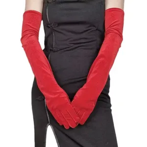 Red velvet long opera gloves 55cm vintage evening party costume accessories for women
