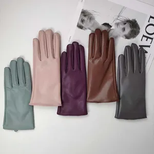 Detailansicht von Damen Mode PU Lederhandschuhe in verschiedenen Farben, stilvoll und warm.