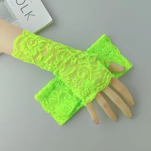 Women Short Polyester Lace Gloves Hollow Out Elastic Sun Protection Gloves Stage Performance Cosplay Accessories