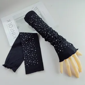 Summer rhinestone sun protection sleeves ice silk long anti-uv arm covers black fashion
