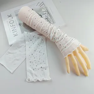 Women's Summer Sun Protection Ice Silk Sleeves Long Fingerless Gloves UV Protection Rhinestone Fashion Arm Sleeves