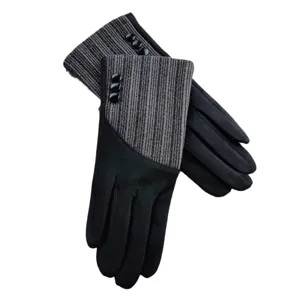 Women winter warm gloves fashion striped faux suede windproof touchscreen daily wear.