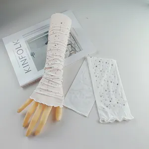 Summer rhinestone sun protection arm sleeves ice silk long anti-UV gloves for women.