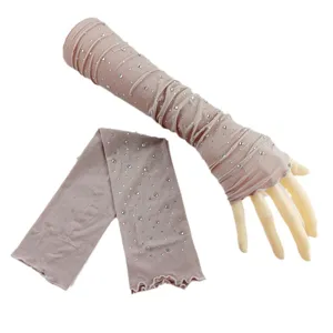 Summer rhinestone sun protection sleeves, high quality elastic thin long ice silk gloves.