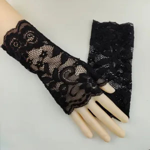 Black lace fingerless gloves short hollow sleeve elegant design details fashion gothic accessory