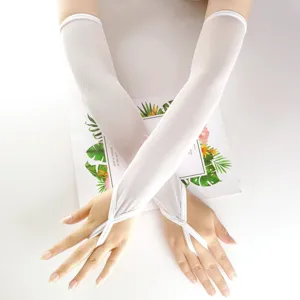 White mesh long fingerless gloves, elegant hollow-out fishnet arm warmers for stylish wear.