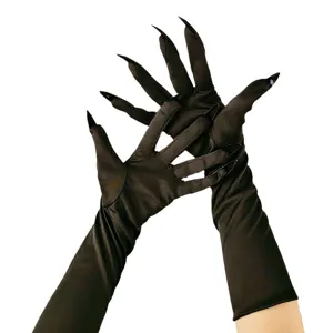 Guanti da costume lunghi neri di Halloween con artigli spaventosi per feste di cosplay oggetti di scena.