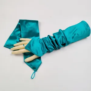 Satin fingerless long gloves for women evening party wedding costume teal opera dress accessory