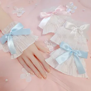 Polsini con Fiocco in Pizzo Lolita Accessori Carini per Ragazze Lolita Maniche da Polso in Pizzo Stile Dolce